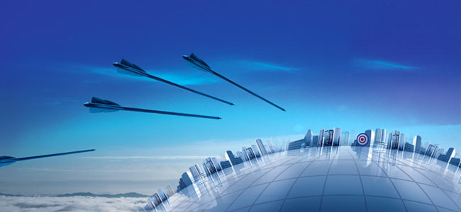 一張有地球有射箭有靶子的藍色圖片很好的體現了企業愿景。